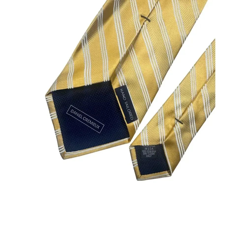 Daniel Cremieux Striped Necktie Gold White 100% Silk Classic Preppy